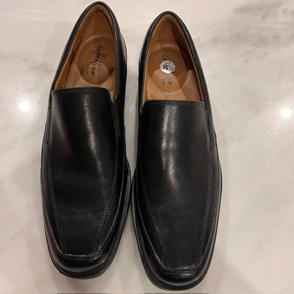 Clarks Collection Loafers Dress Shoes Slip On Comfort Black Leather 8.5 - Picture 1 of 8